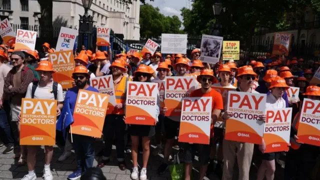 Junior doctors protesting opposite Downing Street in June 2024