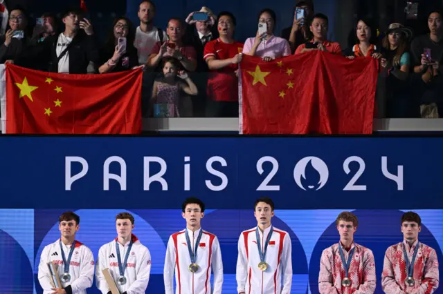 The men's synchronised 10m platform medal ceremony