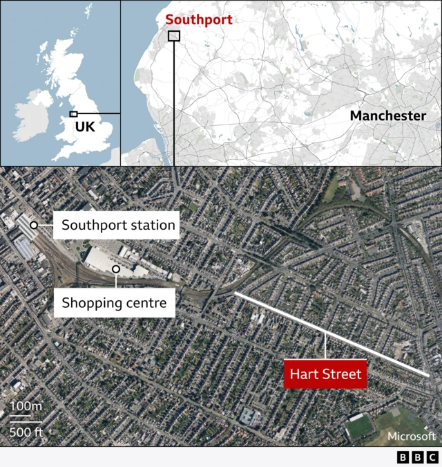 A map showing Southport