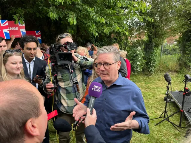 Sir Keir Starmer, the Labour Party leader, in a garden area in Thurrock