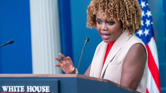 White House Press Secretary Karine Jean-Pierre speaks to reporters