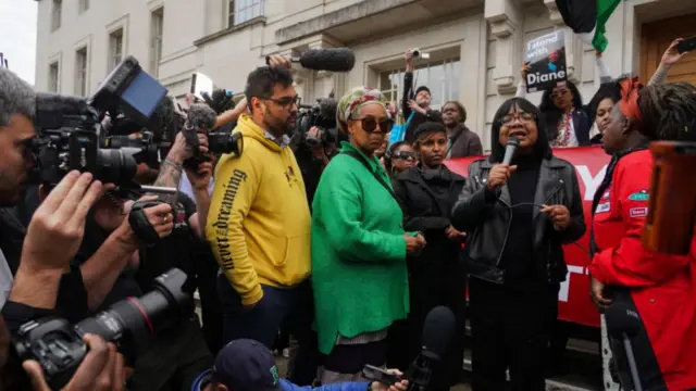 Diane Abbott addresses a large crowd