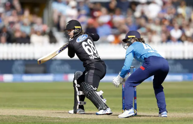 New Zealand’s Brooke Halliday bats during the third Women's One-Day International at the Seat Unique Stadium, Bristol