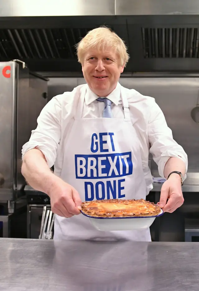 Boris Johnson in a Get Brexit Done Apron in the 2019 general election campaign