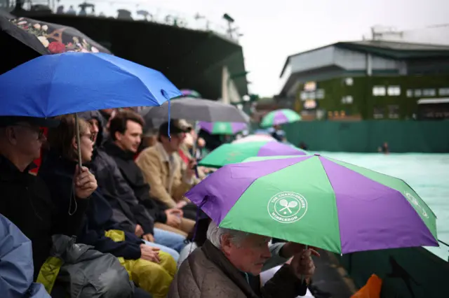 Umbrellas up at Wimbledon