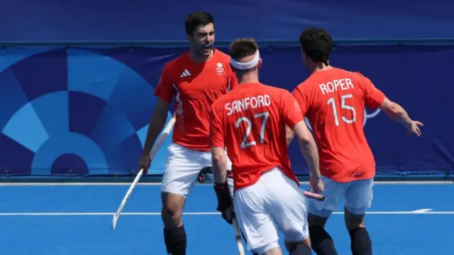 GB celebrating a goal against Netherlands