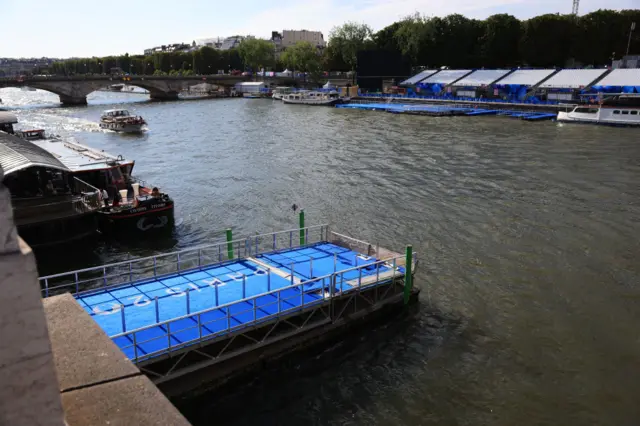 The Olympic triathlon start line on the River Seine