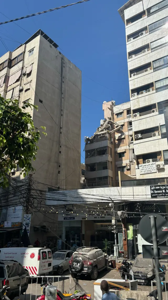 the area near where the attack happened in Dahiya, Hezbollah’s base in the city’s southern suburbs