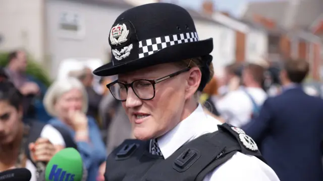 Merseyside Police Chief Constable Serena Kennedy speaking to the media