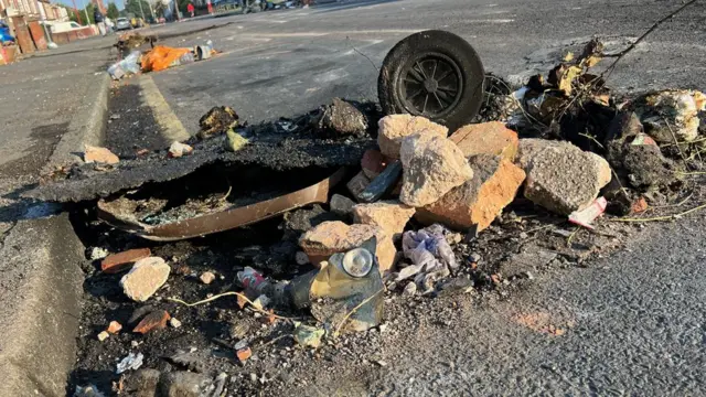 Stones and debris on street