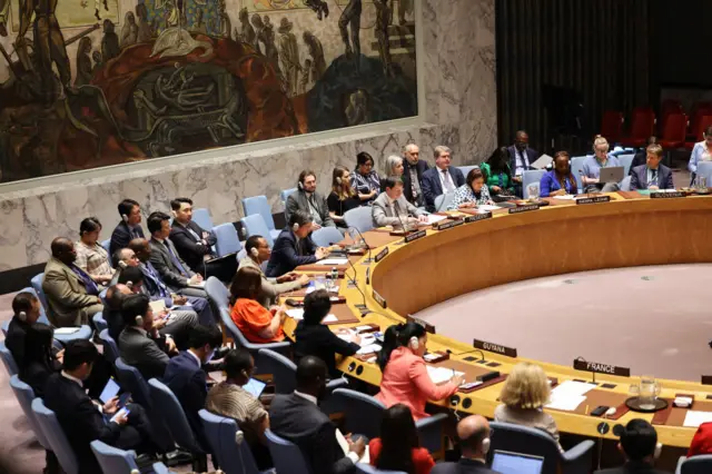 Members of the U.N. Security Council hold a meeting on the situation in the Middle Eas