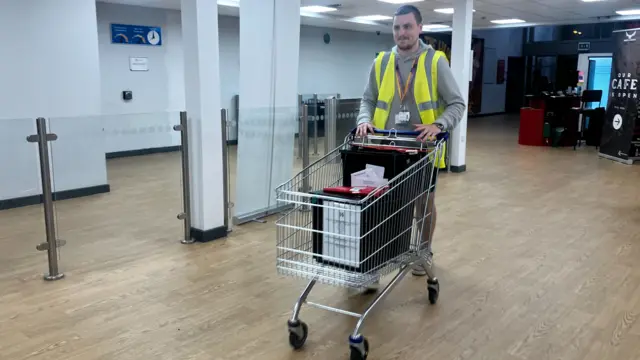 Ballot box on a shopping trolley