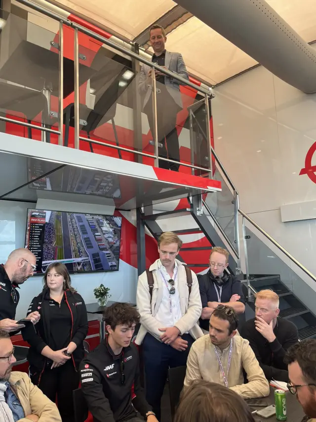 Oliver Bearman's dad, David, watches on as his son gives his first F1 press conference