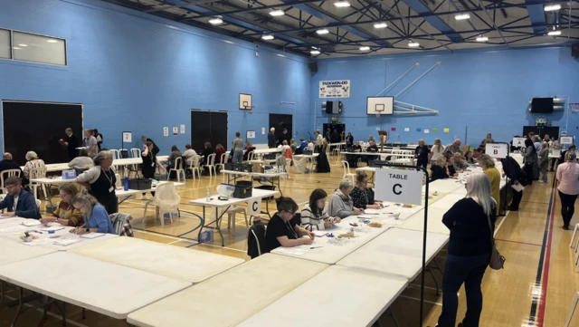 The election count for the Central Devon constituency, at Lord's Meadow Leisure Centre in Crediton