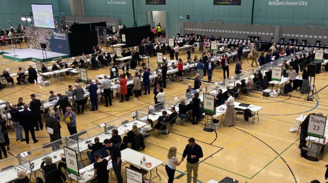 The election count at the Life Centre in Plymouth