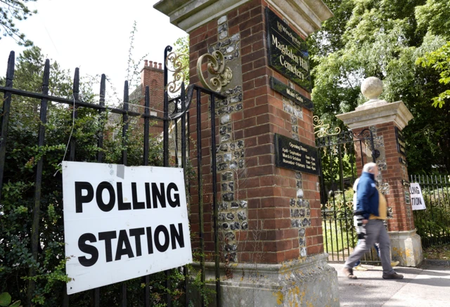 Polling station in Magdalen Hill Cemetery near Winchester, Hampshire