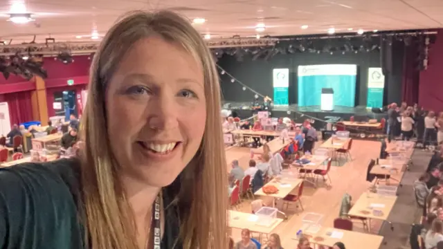 Reporter Michelle Ruminski doing a selfie at the counts in Yeovil