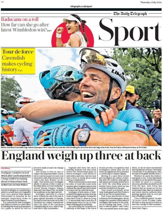 Telegraph's main sport page