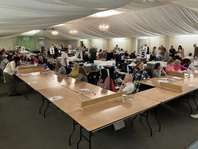 People sat at tables at the count in Melton