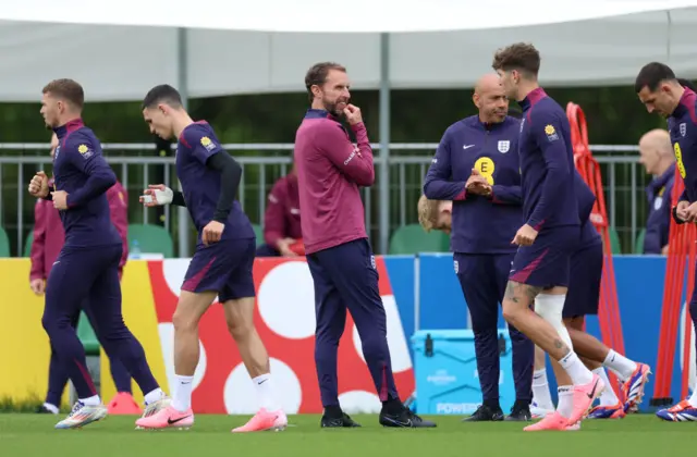 Gareth Southgate and his England players in training