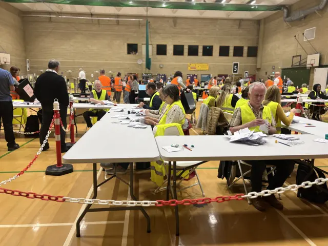 Count staff verifying postal ballots in the North Somerset constituency.