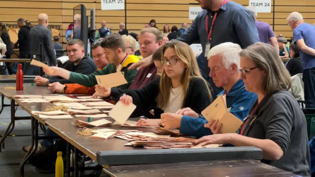 People counting votes at a table