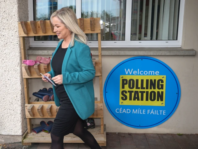 Northern Ireland First Minister and Sinn Féin vice-president Michelle O'Neill at a polling station