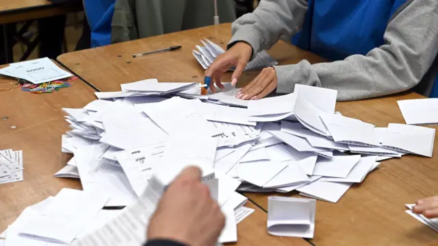 Ballot papers being sorted