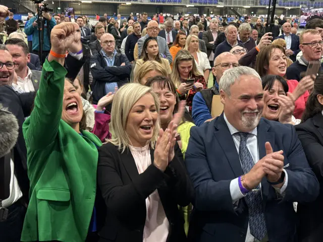 Sinn Fein leaders and supporters celebrate Pat Cullen's win