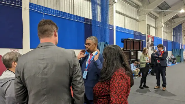 First Minister Vaughan Gething at an election count in Cardiff