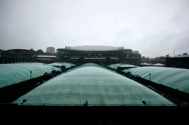 Outside courts at Wimbledon with covers on