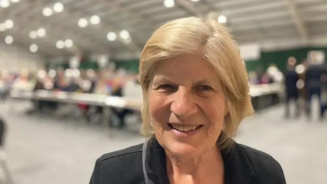 Sally Keeble with short fair hair wearing a black top at a count