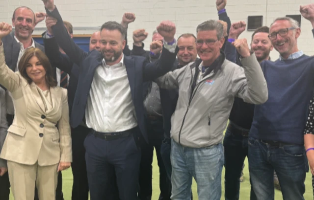 Colum Eastwood celebrating with supporters