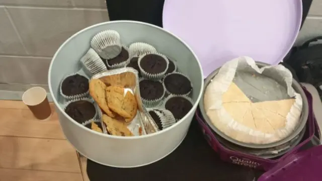 Homemade cakes in a tub