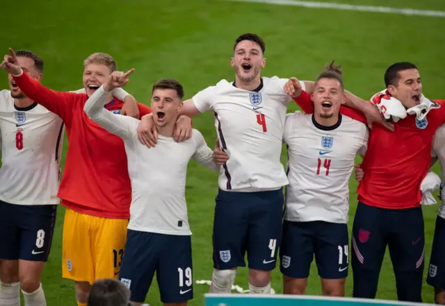 England celebrate beating Denmark at Euro 2020