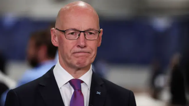 John Swinney pictured following the result of the election count in Perth, Scotland