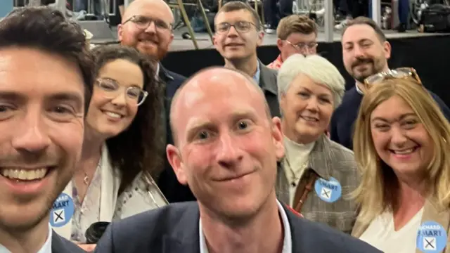 The Ulster Unionist Party team at the count centre. It is a selfie photo