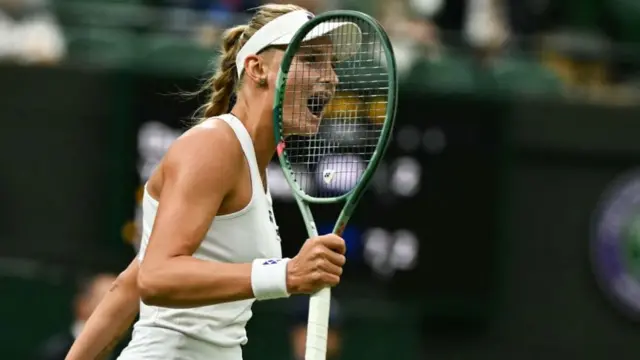 Donna Vekic celebrates winning a point