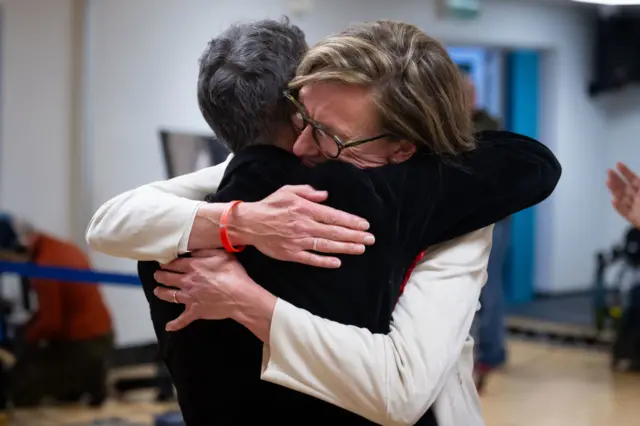 Labour's Catherine Fookes celebrates beating Welsh Secretary David TC Davies in Monmouthshire