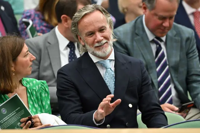 British chef Marcus Wareing sits on the Royal Box on Centre Court