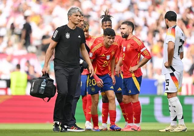 Pedri of Spain reacts as he leaves the field f