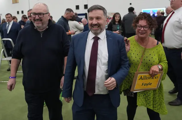 Robin Swann arriving at the count centre