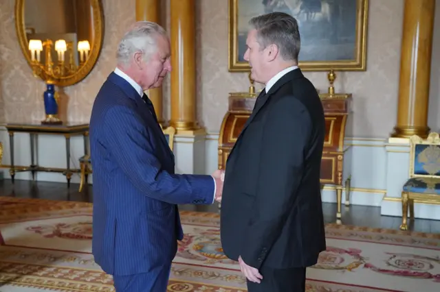 A picture of King Charles and Sir Keir starmer in Buckingham Palace in 2022