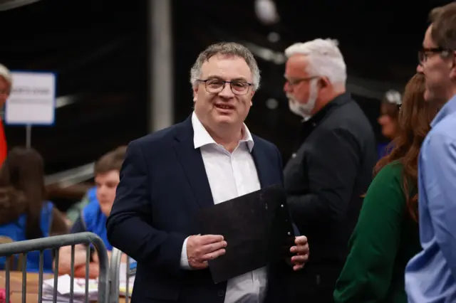 Stephen Farry at the count centre