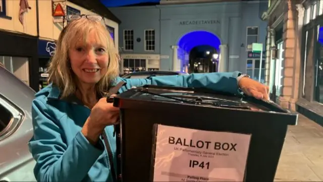 A ballot box arriving in Ipswich