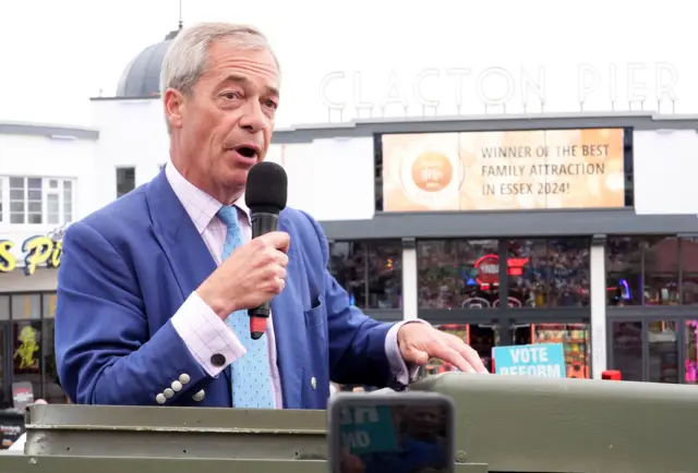 Nigel Farage in front of Clacton Pier