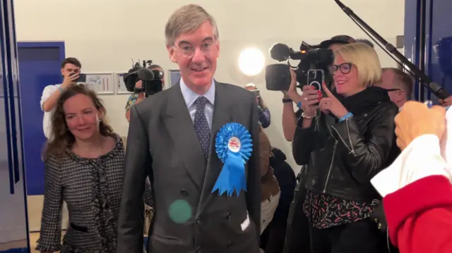 Jacob Rees Mogg arrives at count