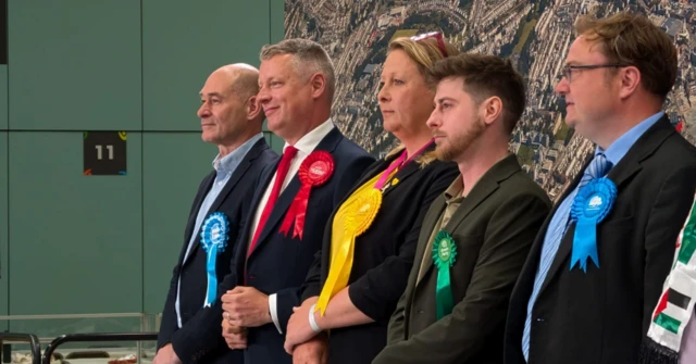 Candidates at an election count in Plymouth