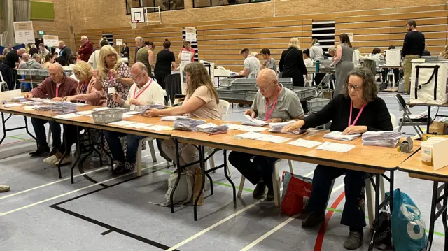 A table of counters in the sports hall at the Olympiad Leisure Centre, Chippenham