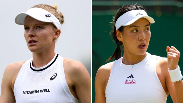 A split screen image of Harriet Dart and Wang Xinyu